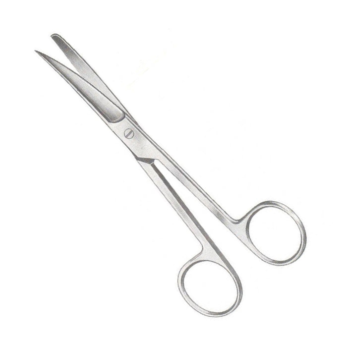 Operating scissors with curved sharp/blunt tips