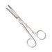 Operating scissors with curved sharp/blunt tips